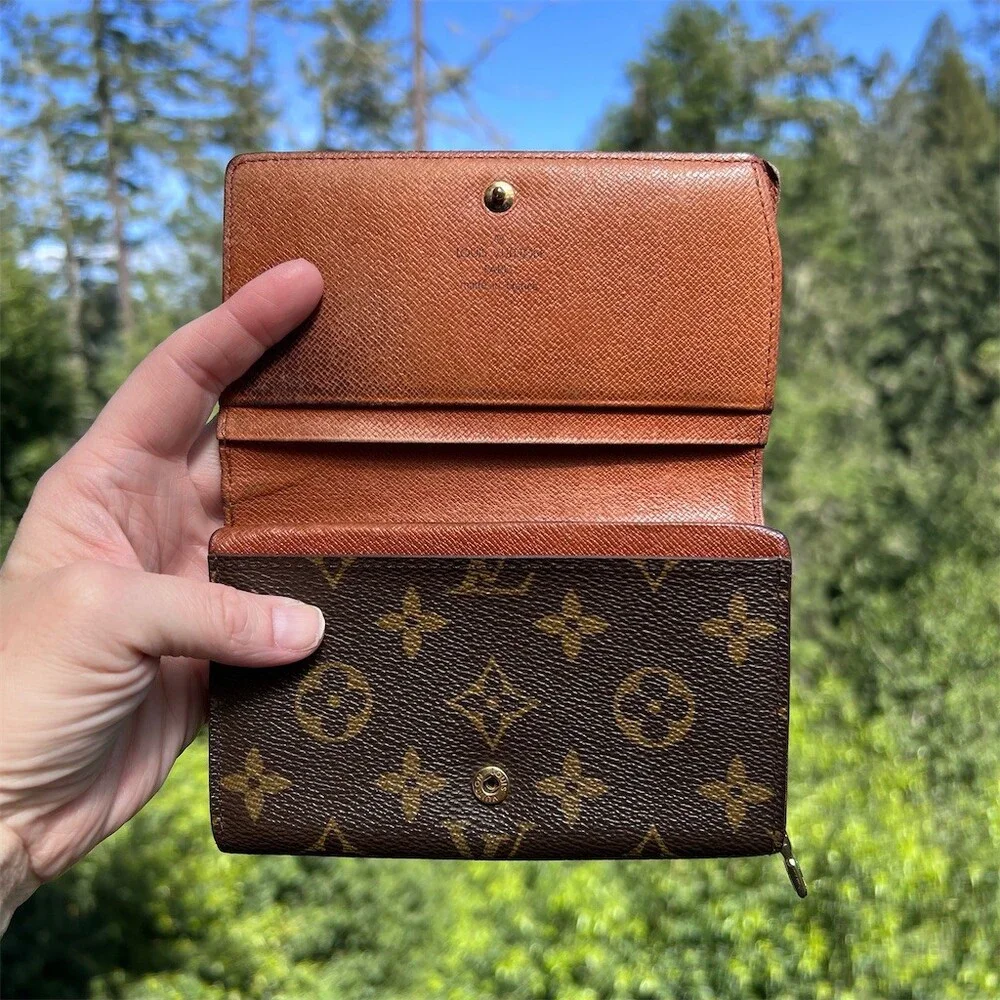 VINTAGE Louis Vuitton Bifold Wallet Brown Monogram Zip Coin Pocket AUTHENTIC